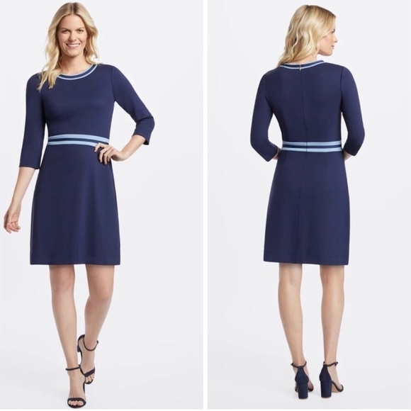 DRAPER JAMES Blue Presley Ponte 3/4 Sleeve Dress Medium - Picture 2 of 8